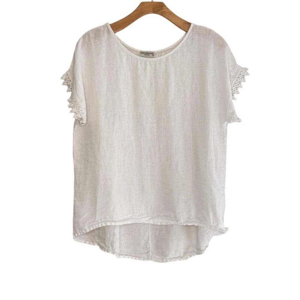 TERZO MILLENNIO women's short sleeve white linen top size large